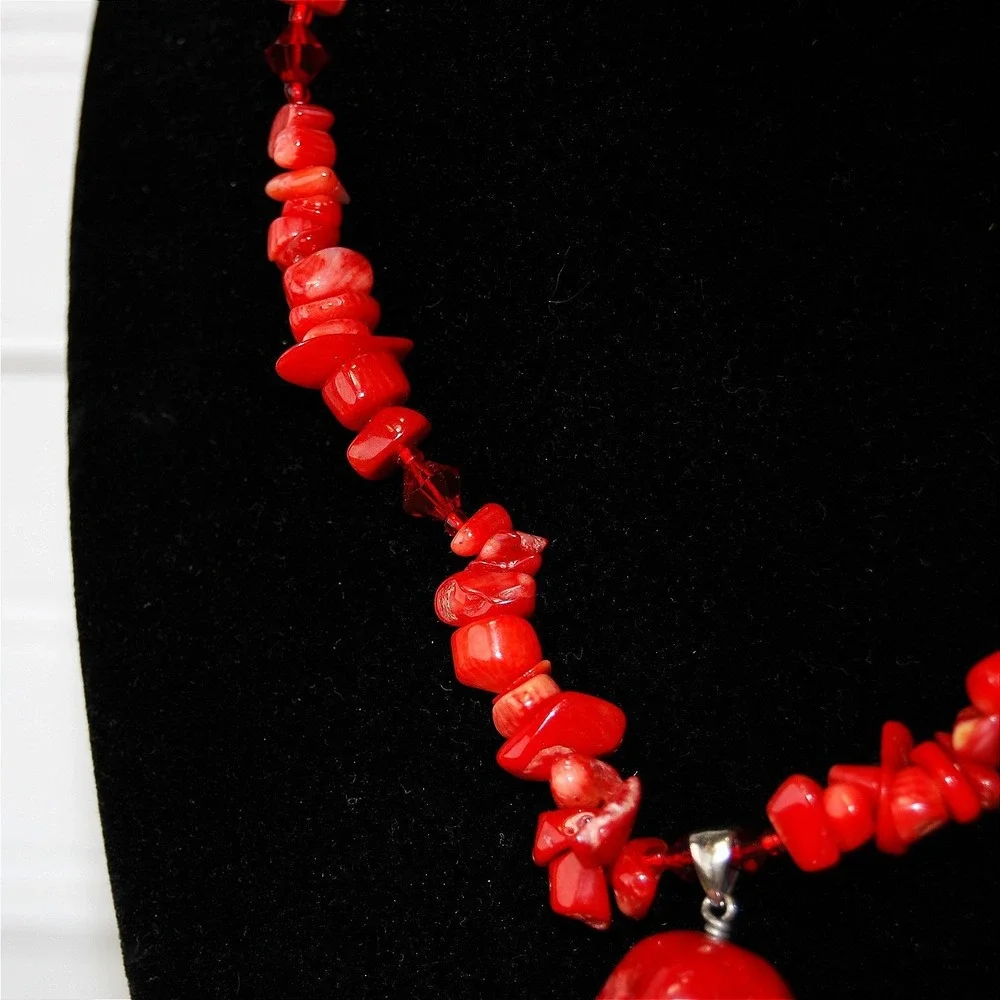 Vintage Sterling Silver Red Coral Necklace Swarovski Turquoise Adjustable Choker